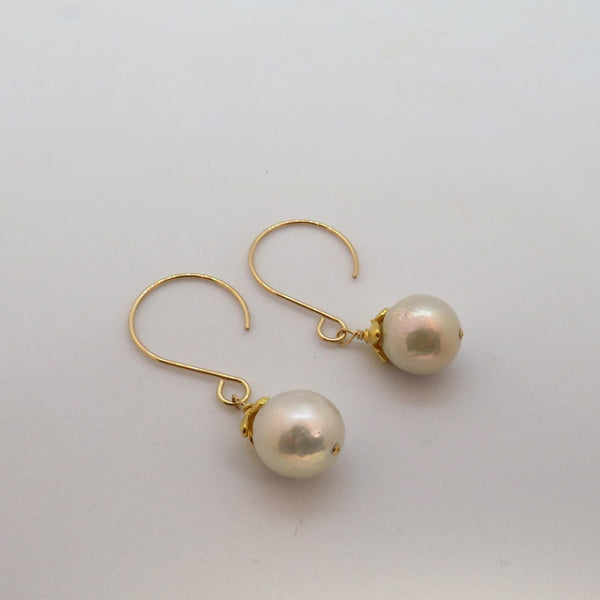 White Edison Pearl Earrings With Artisan Ear Wires